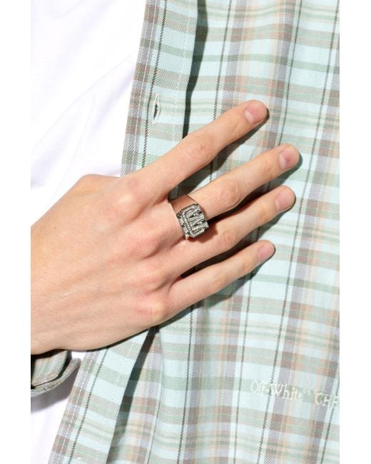 Off-White c/o Virgil Abloh White Signet Rings With Shimmering Crystals for men