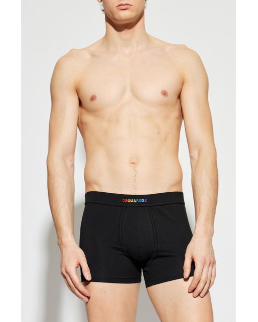 DSquared² Black Cotton Boxers With Logo for men