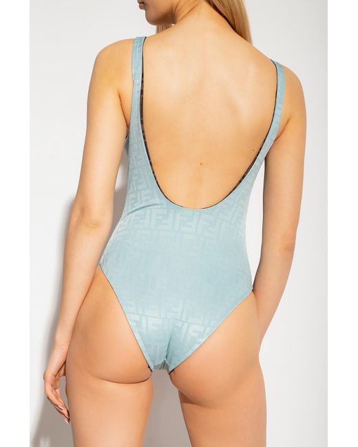 Fendi Jacquard FF Motif Two-Piece Swimsuit Light Blue