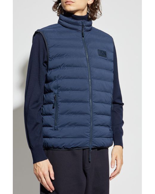 EA7 Blue Quilted Vest With Stand-Up Collar for men