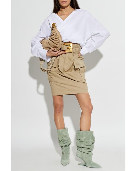 Balmain Natural Cotton Skirt With Belt
