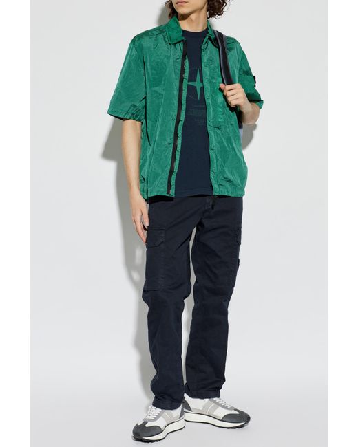 Stone Island Blue T-Shirt With Printed Logo for men