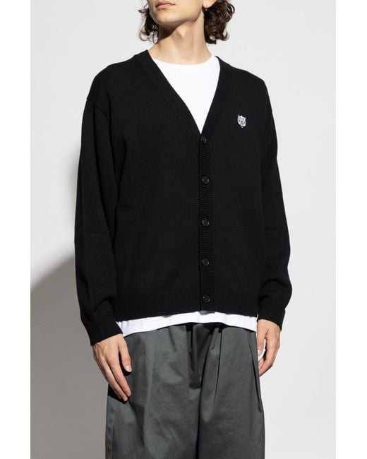 KENZO Black Cardigan With Logo Patch for men