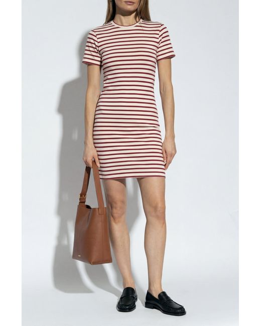 Jil Sander Red Cotton Dress With Striped Pattern