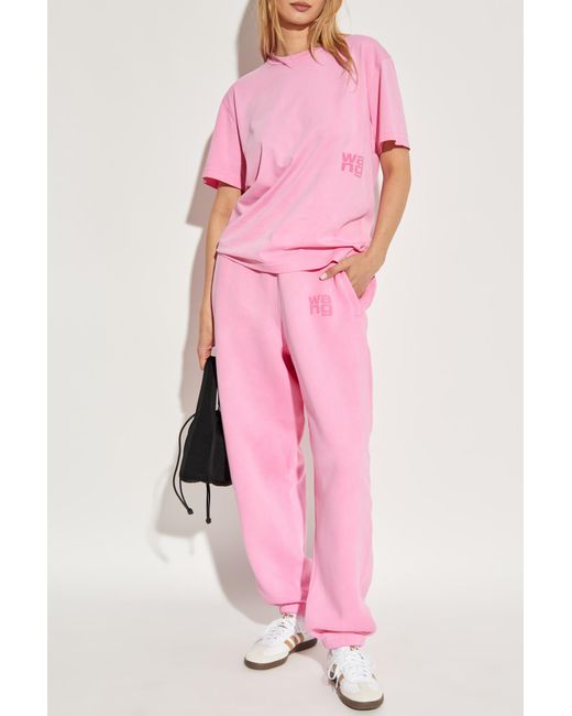 T By Alexander Wang Pink T-Shirt With Printed Logo