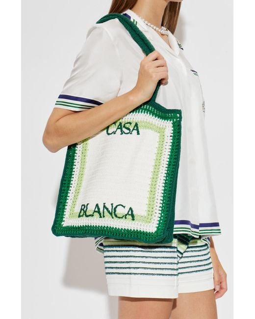 Casablanca Green Crocheted Bag With Logo