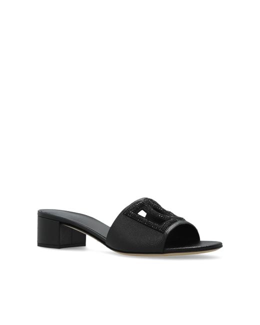 Dolce & Gabbana Black Heeled Mules With Logo