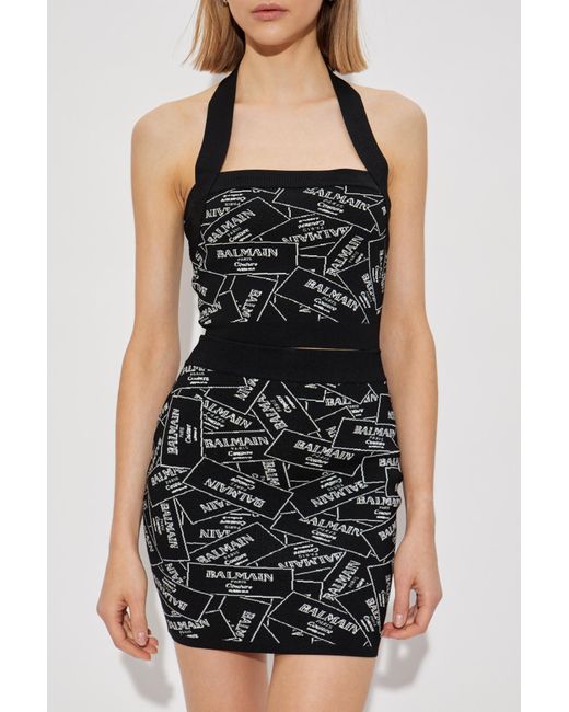 Balmain Black Short Off-Shoulder Top