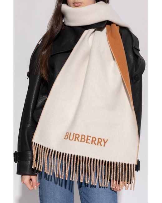 Burberry Natural Cashmere Scarf With Logo