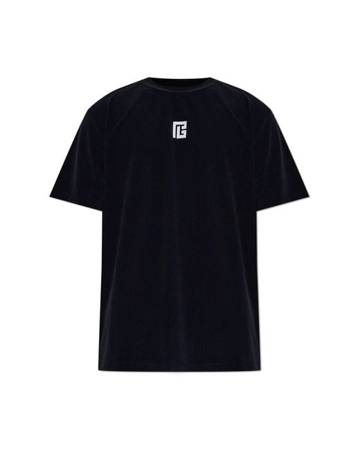 Balmain Black T-Shirt With Embroidered Logo for men