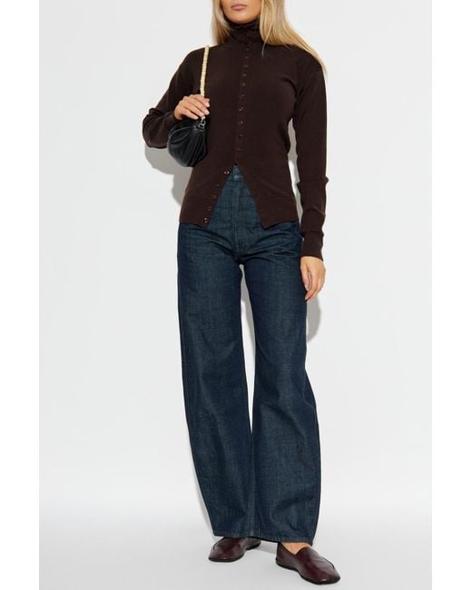 Lemaire Black Cardigan With Stand-Up Collar
