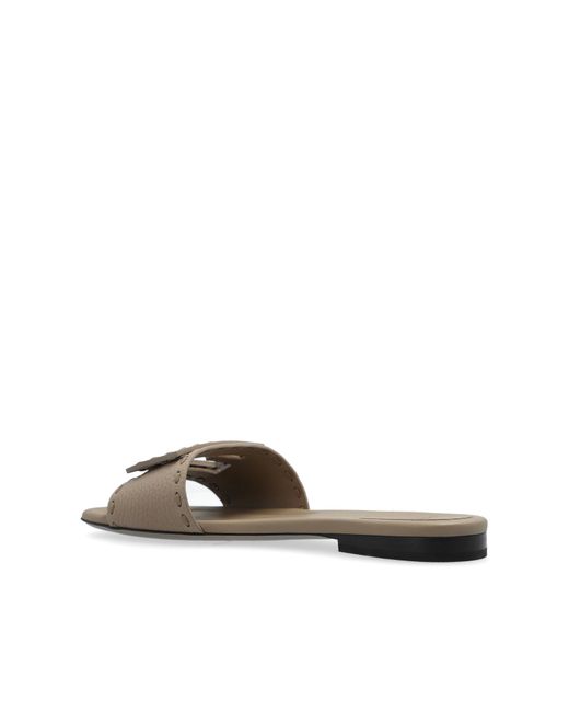 Fendi White Leather Slides