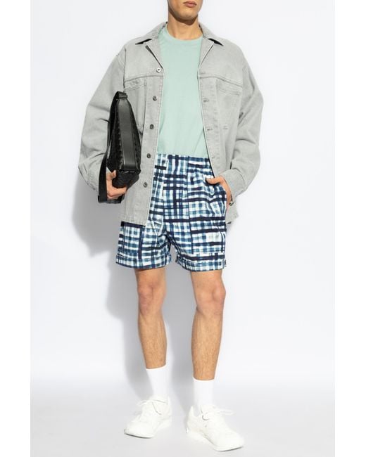 Bottega Veneta Blue Plaid Pattern Shorts for men