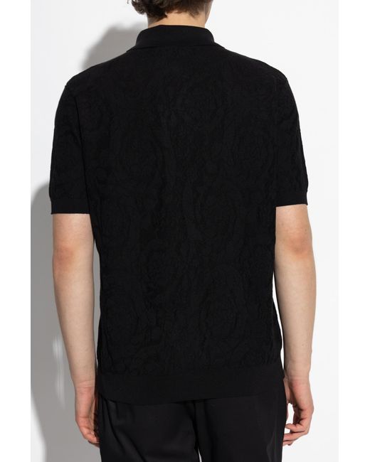 Versace Black Polo With "Barocco" Pattern for men