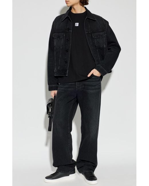 Balmain Black T-Shirt With Embroidered Logo for men