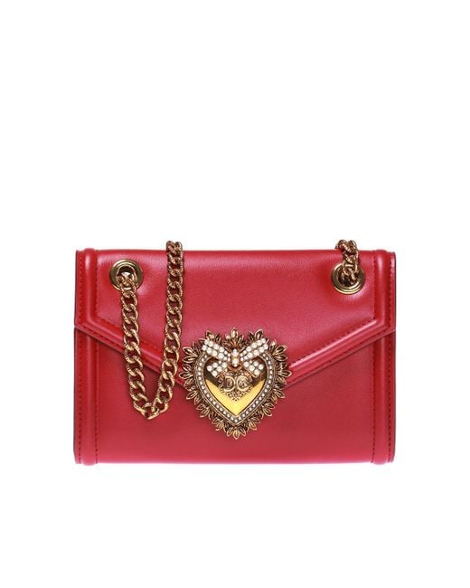 Dolce & Gabbana Red Mini Devotion Bag In Smooth Calfskin