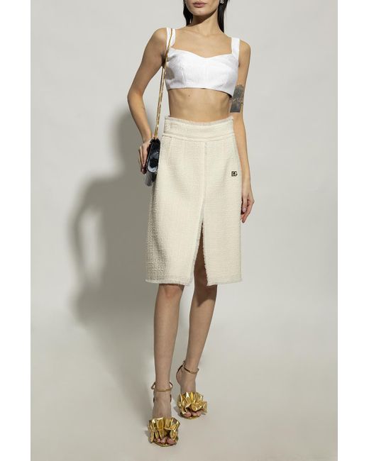 Dolce & Gabbana Wool Skirt in Natural | Lyst
