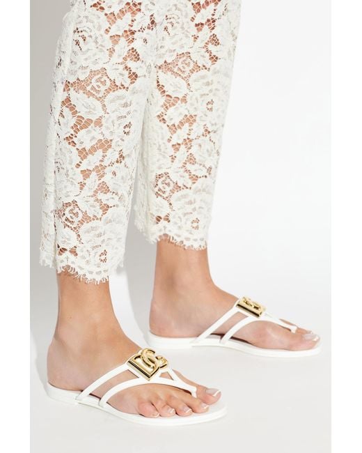 Dolce & Gabbana White Flip-Flops With Logo