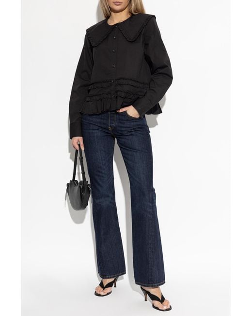 Ganni Black Top With Ruffles