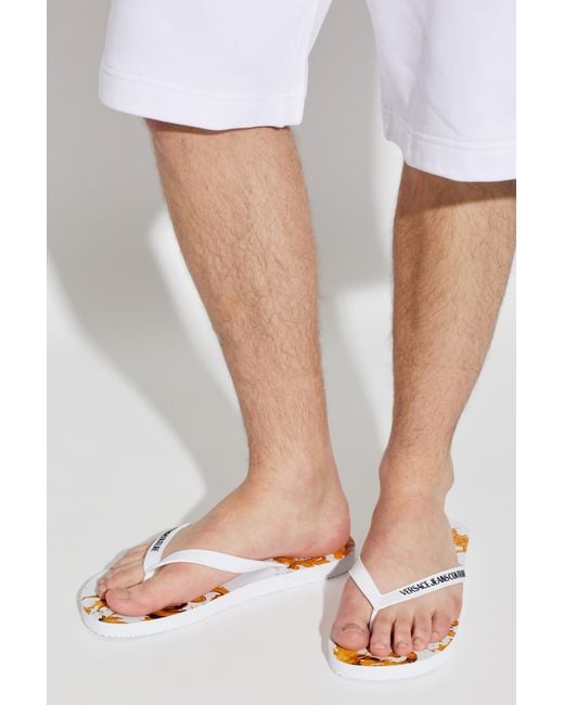 Versace Jeans Couture White Rubber Flip-Flops With Logo for men