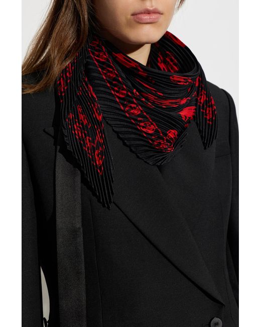 McQueen Red Pleated Scarf