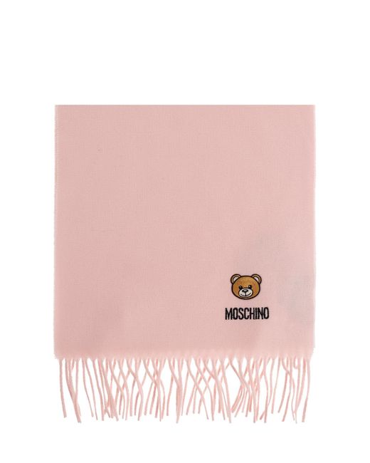 Moschino Pink Wool Scarf With Logo
