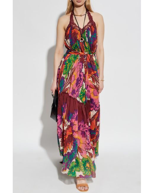 Etro Red Silk Dress With Lace Inserts