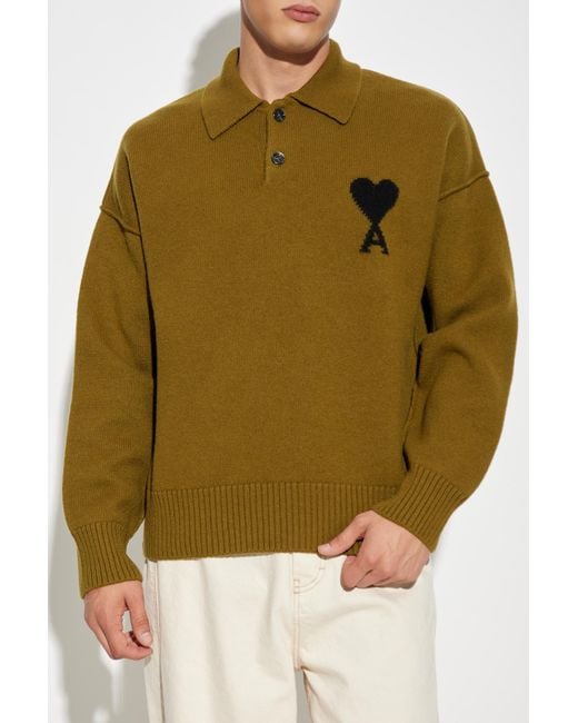 AMI Green Wool Polo