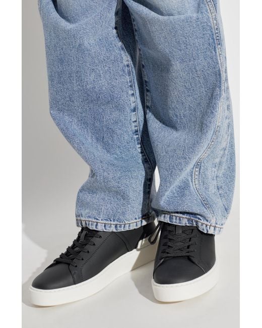 Balmain Black Leather Sports Shoes for men