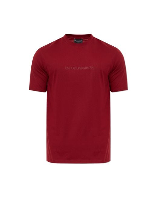Emporio Armani Red T-Shirt With Printed Logo for men