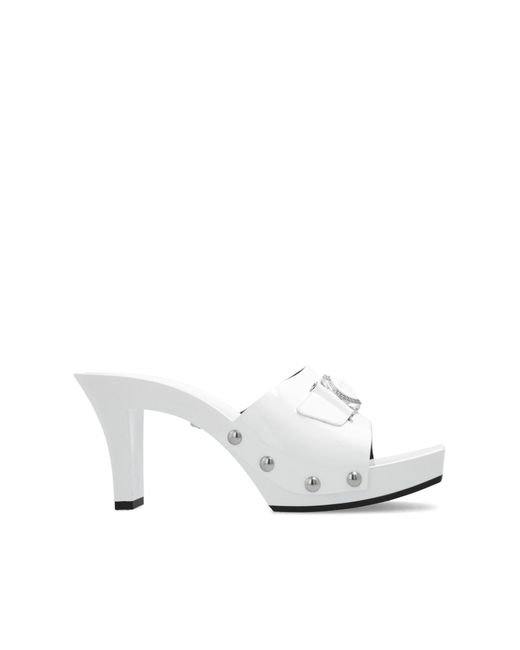 Versace White Platform Slippers