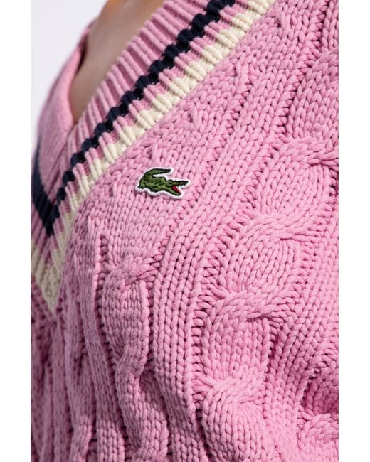 Lacoste Pink Sweater With Logo Patch,