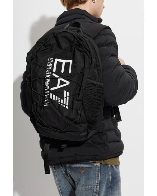 EA7 Black Backpack With Printed Logo
