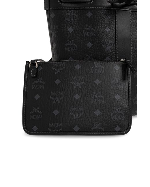 MCM Blue 'Dessau' Bag With Monogram