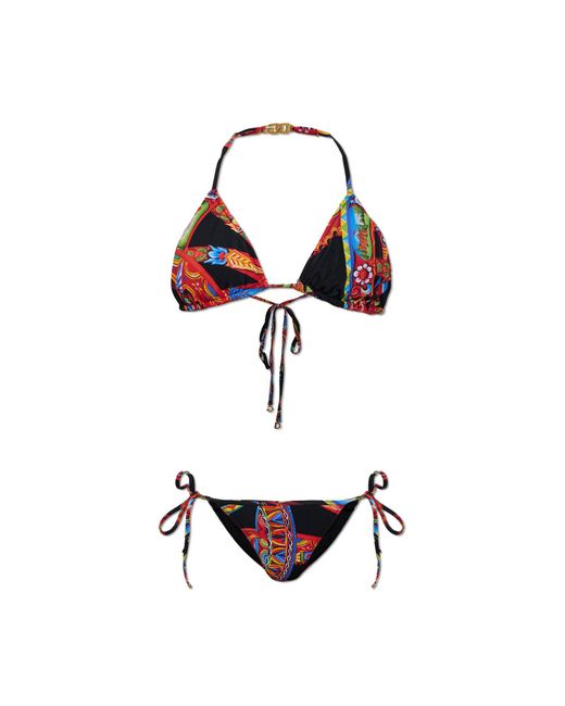 Dolce & Gabbana White Two-Piece Swimsuit With 'Carretto' Print