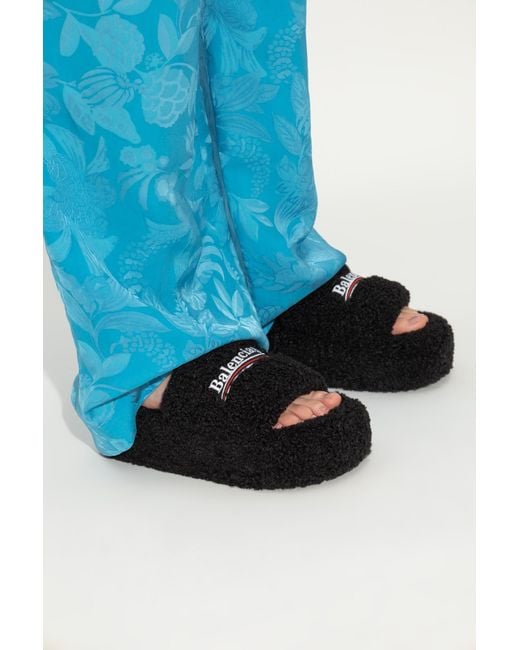 Balenciaga Black Slides With Logo