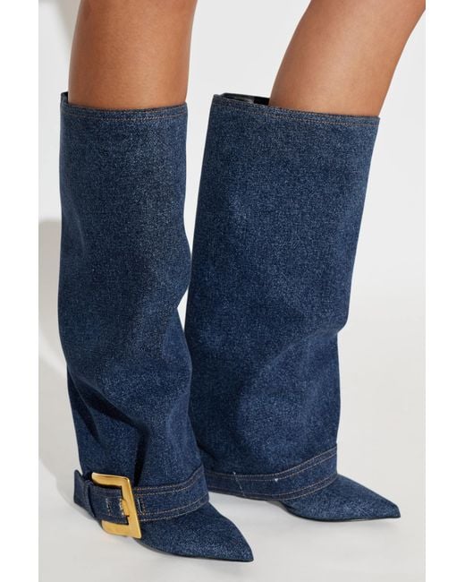 Balmain Blue Denim Heeled Boots