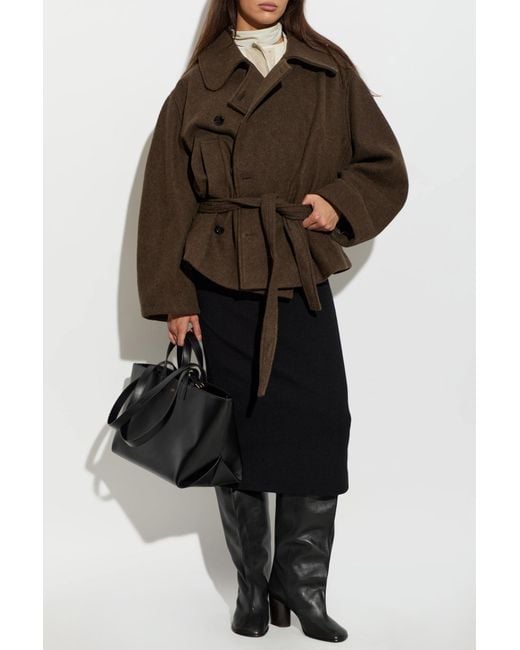 Lemaire Brown Short Double-Breasted Coat With Belt