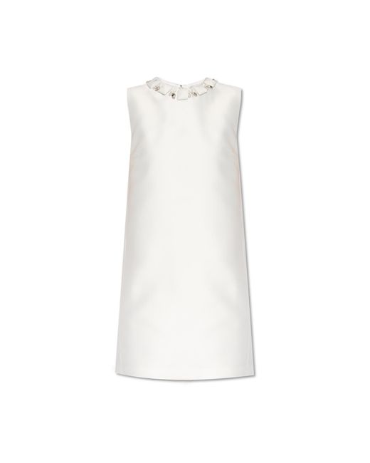 Versace White Dress With Appliqués At The Neckline,