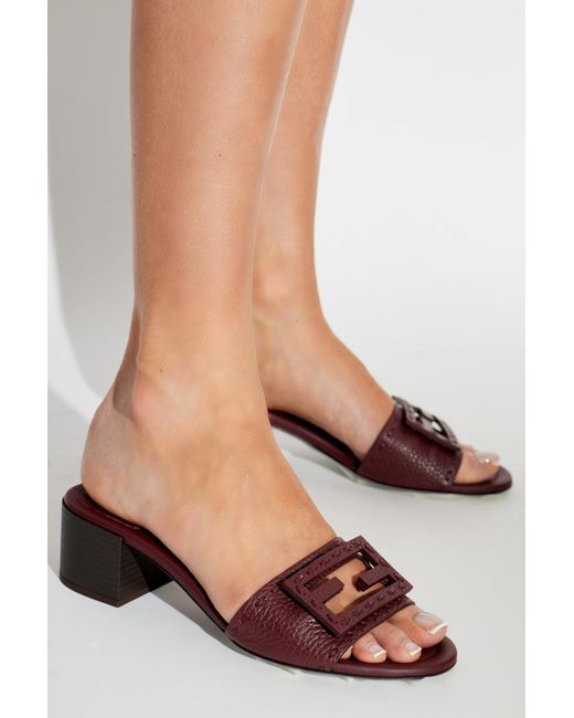 Fendi Red Leather Heeled Mules