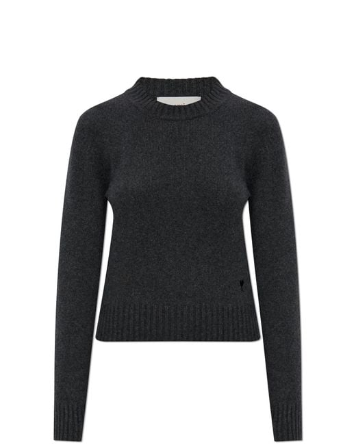 AMI Black Cashmere Sweater With A Crew Neck