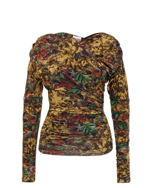 Ganni Green Draped Top