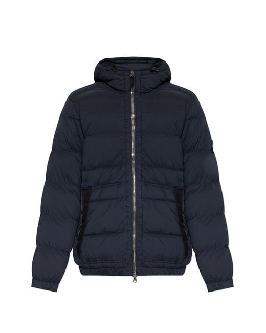 Stone Island Blue Down Jacket With Logo for men