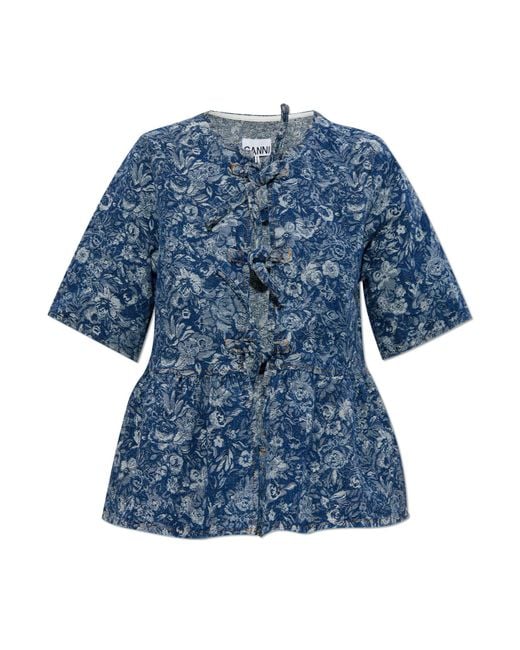 Ganni Blue Jacquard Denim Top