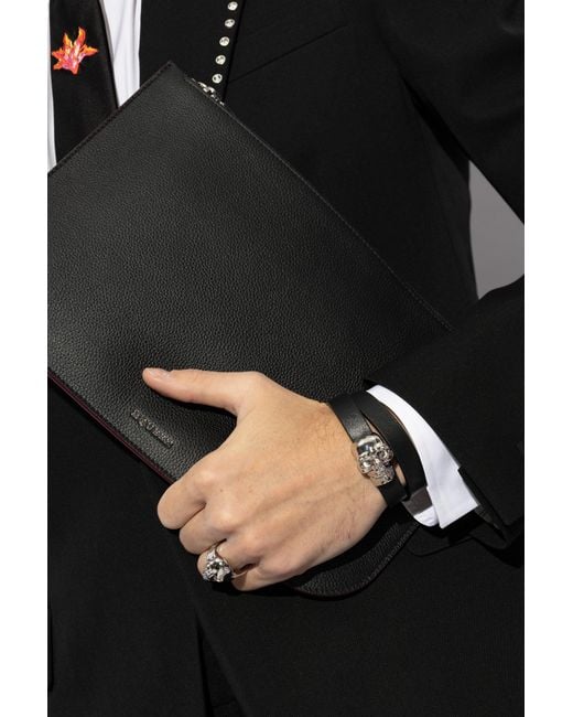McQueen Black Leather Bracelet for men
