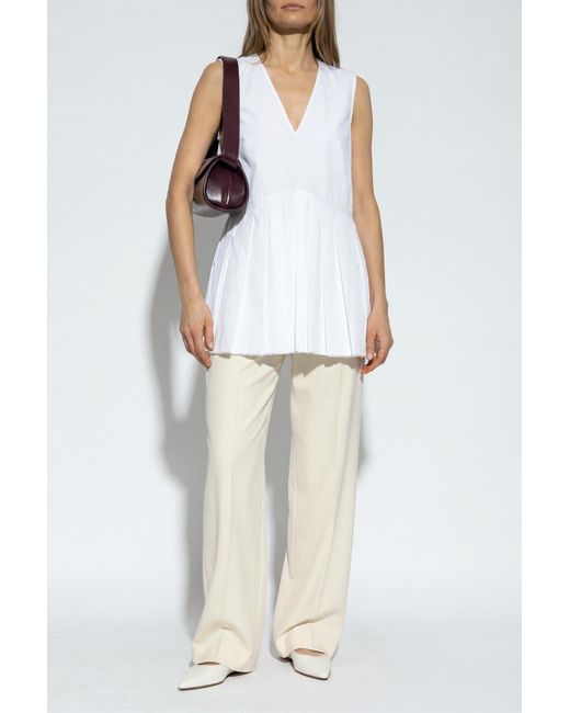 Jil Sander White Wool Wide-Leg Trousers