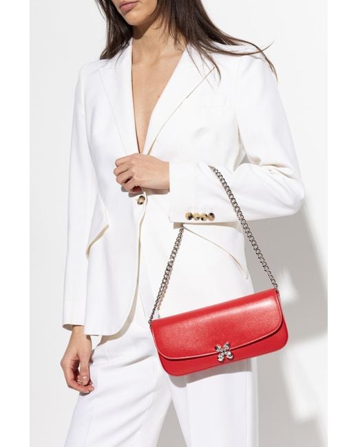 McQueen Red 'Skull Flower' Clutch