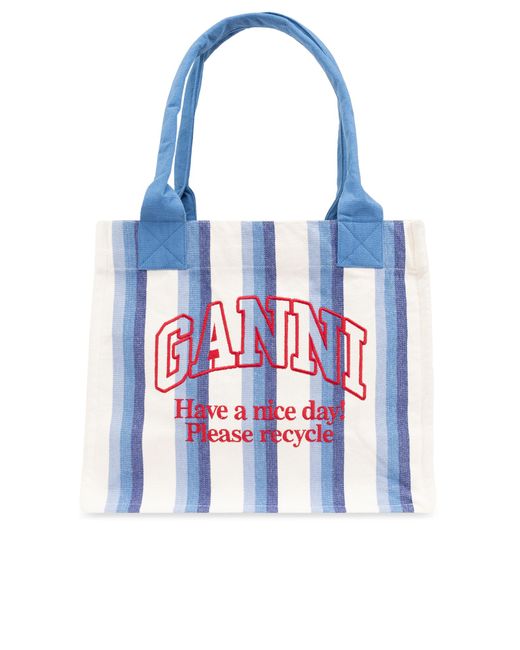 Ganni White Shopper Bag With Logo