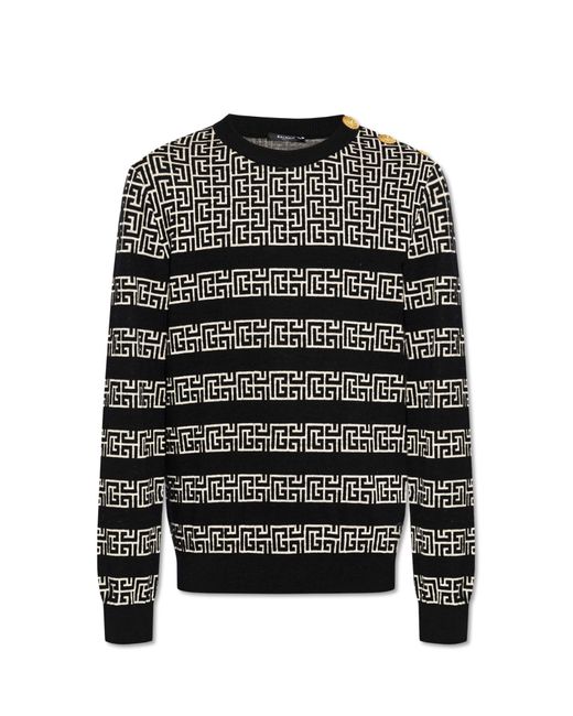 Balmain Black Sweater With Monogram, for men
