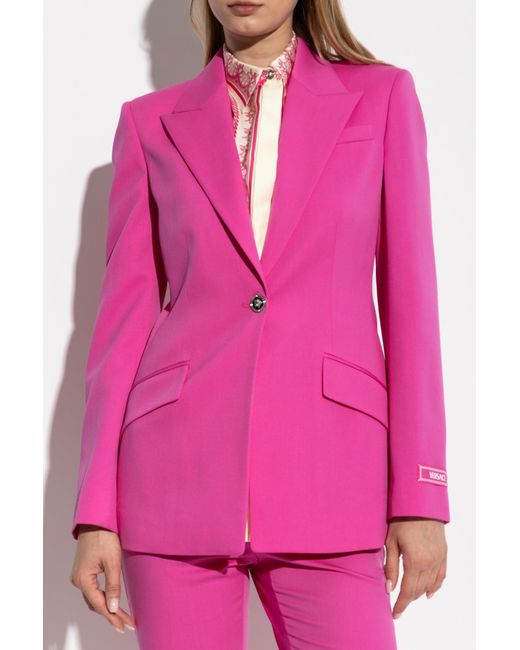 Versace Pink Wool Blazer With Closed Lapels